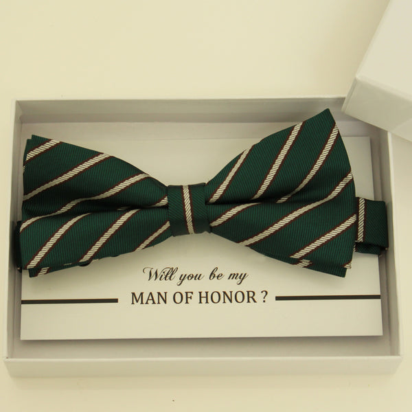Stripes Green bow tie, Best man gift , Groomsman bow tie, Man of honor gift, Best man bow tie, best man gift, man of honor request