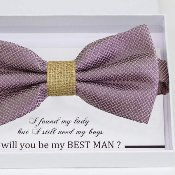 Dusty Purple burlap bow tie Best man Groomsman Man of honor Ring Bearer bow tie request gift, Kids bow tie, Birthday congrats cards