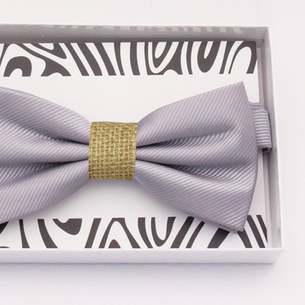 Gray burlap bow tie Best man Groomsman Man of honor ring bearer request gift, Kids adult bow, Adjustable Pre tied High quality, Birthday Congrats