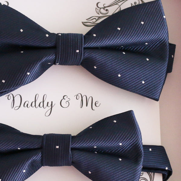 Navy Bow tie set for daddy son Daddy me gift set Father son match daddy me bow Handmade kids bow Adjustable pre tied bow, High quality
