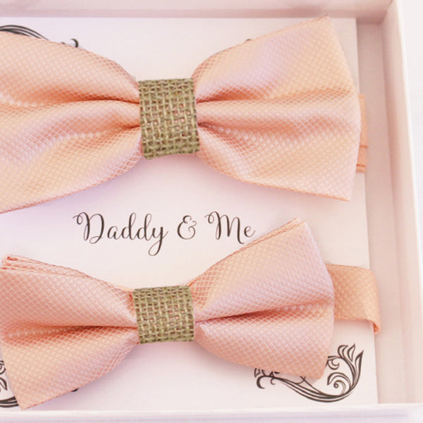 Pearl blush Bow tie set for daddy and son Daddy me gift set Father son match Handmade Ivory kids bow Adjustable pre tied bow, burlap bow