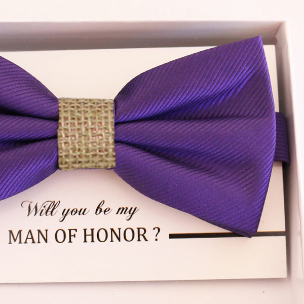 Purple Burlap bow tie, Best man request gift, Groomsman bow tie, Man of honor gift, Best man bow tie, best man gift, man of honor request bow