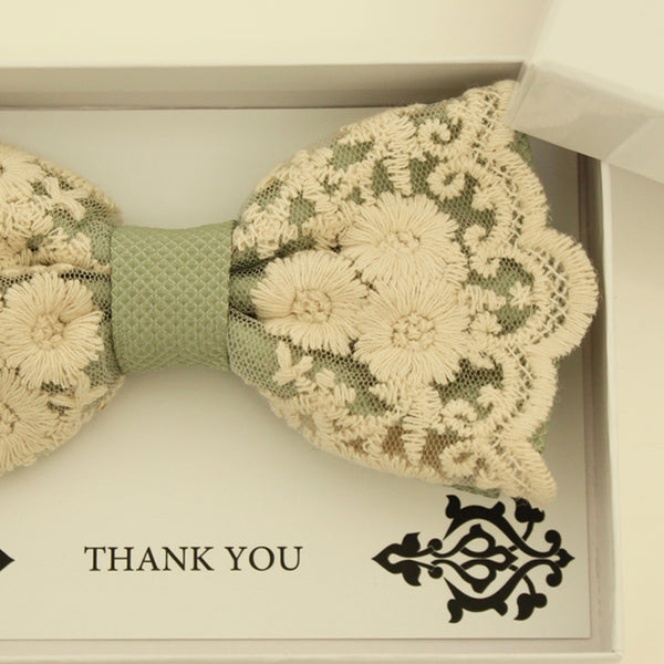 Sage Green lace bow tie,  Handmade lace bow tie, Thank you gift, Pre-Tied Bow Tie, best man bow tie, ring bearer bow tie gift