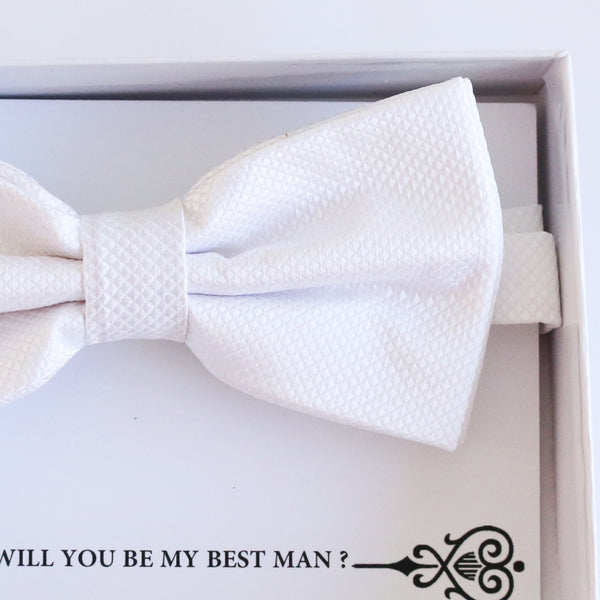 White bow tie, Best man request gift, Groomsman bow tie, Ring Bearer bow tie, Man of honor gift, baby announcement, toddler White bow tie