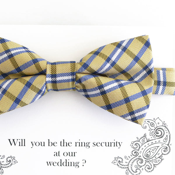 Plaid yellow Navy bow tie ring bearer, 1st Birthday gift, Kids adult bow, Adjustable Pre tied High quality, Kids party favor, toddler bow