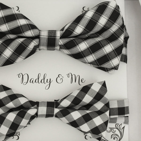 Plaid Black white Bow tie set for daddy and son, Daddy me gift set, Grandpa and me, Father son matching, Kids bow tie, daddy me bow tie gift