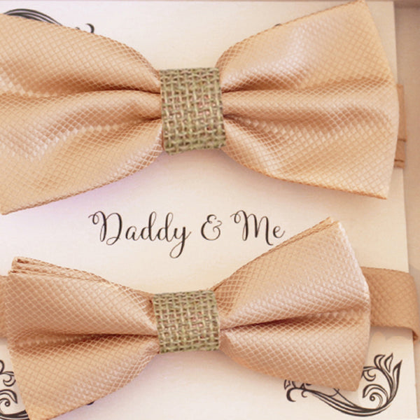 Champagne burlap Bow tie set for daddy and son Daddy me gift set Father son match Handmade Champagne kids bow Adjustable pre tied bow