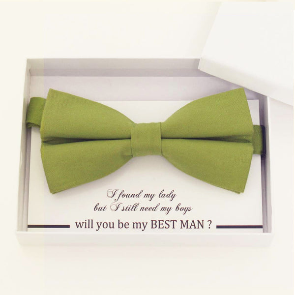 Olive green bow tie, Best man request gift, Groomsman bow tie, Man of honor gift, Best man bow tie, best man gift, man of honor request bow