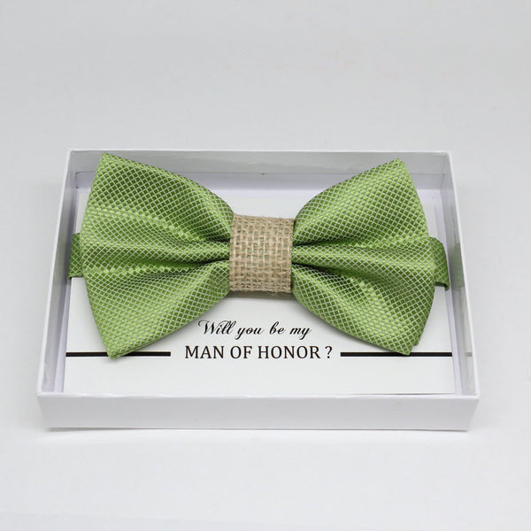 Green Burlap bow tie, Best man request gift, Groomsman bow tie, Man of honor gift, Best man bow tie, best man gift, man of honor request bow
