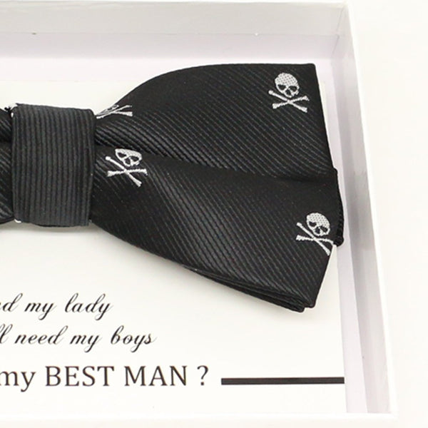 Skull bow tie,  Black bow tie, Ready tied, Handmade Bow tie, black party