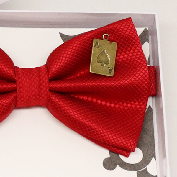 Red bow tie, Best man request gift, Groomsman bow tie, Ring Bearer bow tie, Man of honor gift, baby announcement, Handmade, Playing card