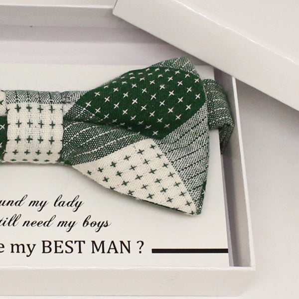 Plaid Green bow tie, Best man request gift, Groomsman bow tie, Man of honor gift, Best man bow tie, best man gift, man of honor request bow
