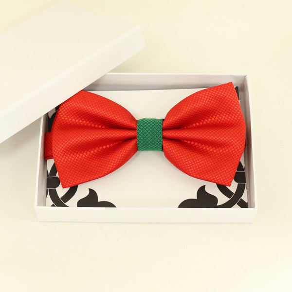 Red Green bow tie, Best man request gift, Groomsman bow tie, Ring Bearer bow, Man of honor gift, baby announcement, toddler bow, handmade