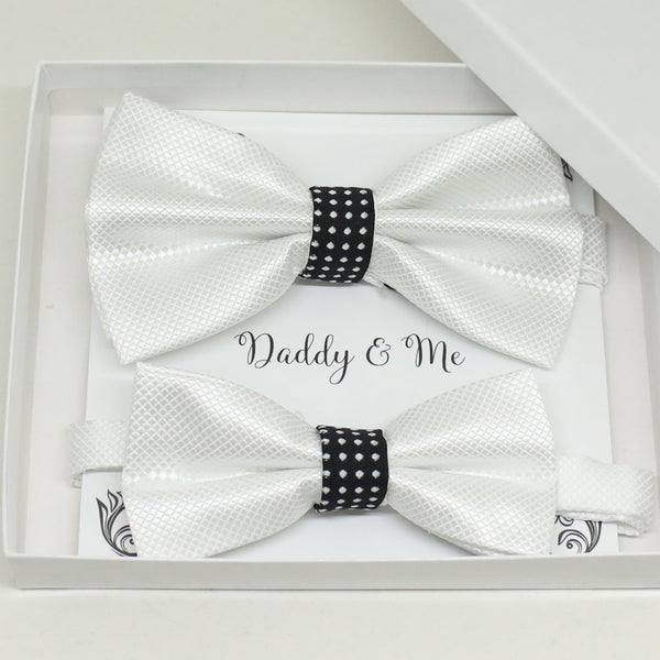 White black Bow tie set for daddy and son, Daddy and me gift set, Grandpa and me, Father son matching, Toddler bow tie, daddy me bow, white