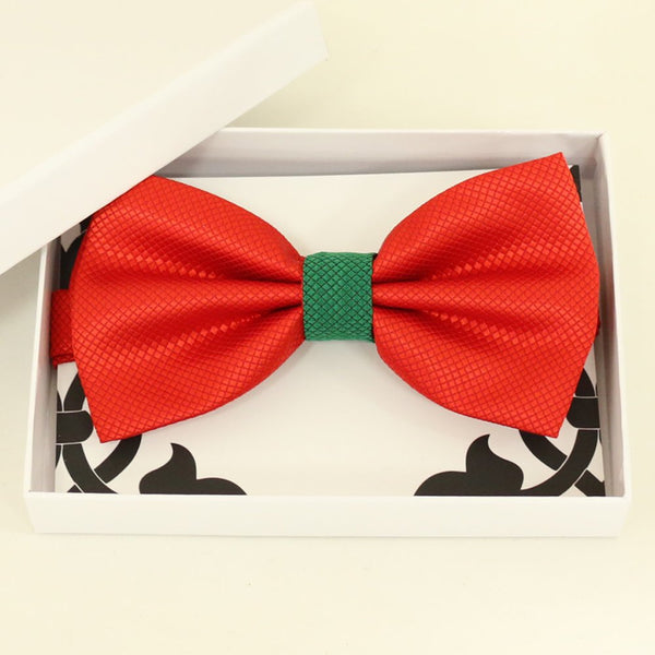 Red Green bow tie, Best man request gift, Groomsman bow tie, Ring Bearer bow, Man of honor gift, baby announcement, toddler bow, handmade