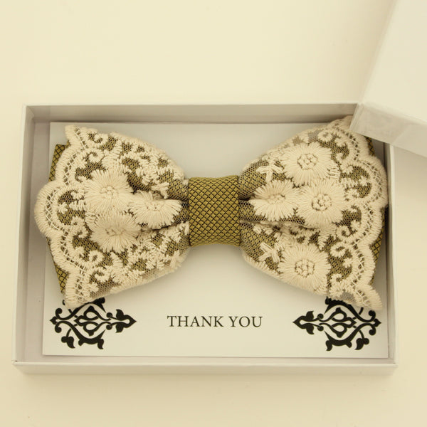 Olive Green lace bow tie, Handmade lace bow tie, Thank you gift, Pre-Tied Bow Tie, best man bow tie, ring bearer bow tie gift