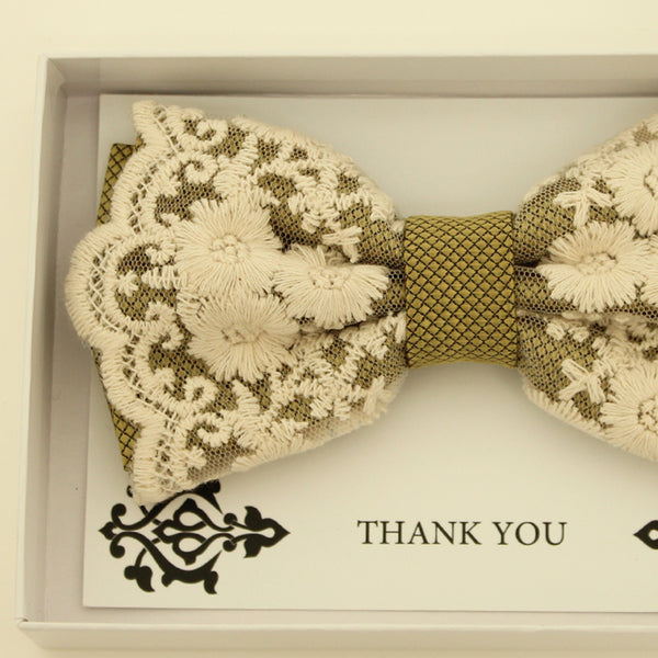 Olive Green lace bow tie, Handmade lace bow tie, Thank you gift, Pre-Tied Bow Tie, best man bow tie, ring bearer bow tie gift