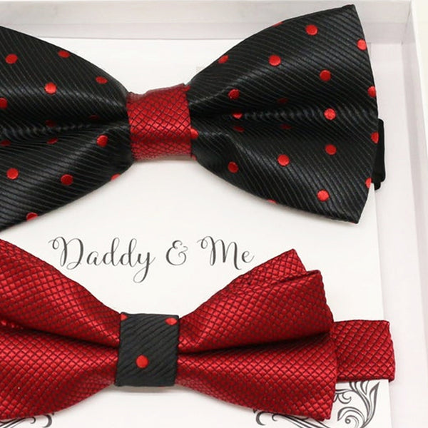 Black and red Bow tie set for daddy and son, Daddy me gift set, Grandpa and me, Father son match, Black and red polka dots bow, Red kids bow