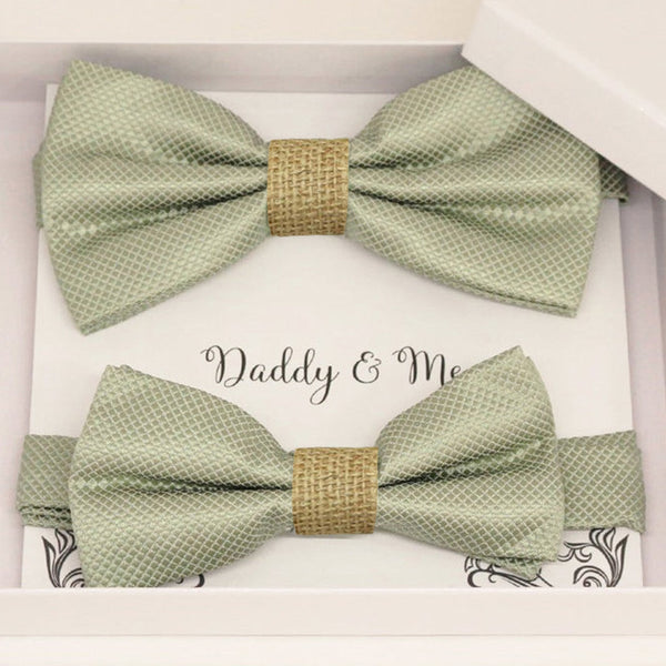 Sage green burlap Bow tie set for daddy and son, Daddy me gift set, Grandpa and me, Father son matching, Toddler bow tie, daddy me bow tie