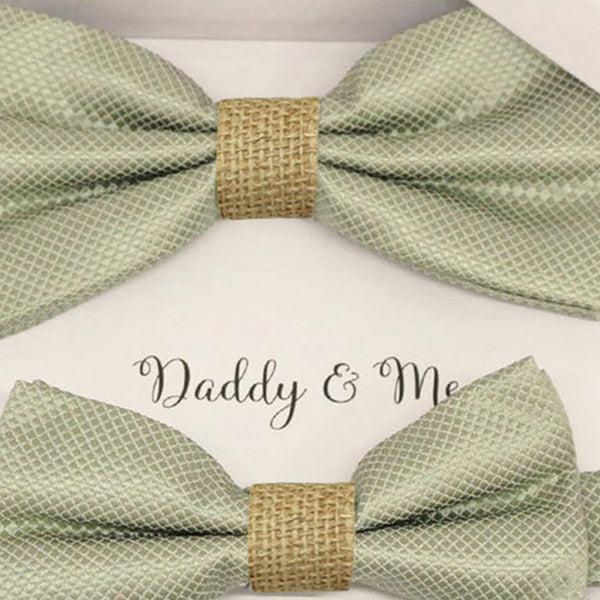 Sage green burlap Bow tie set for daddy and son, Daddy me gift set, Grandpa and me, Father son matching, Toddler bow tie, daddy me bow tie