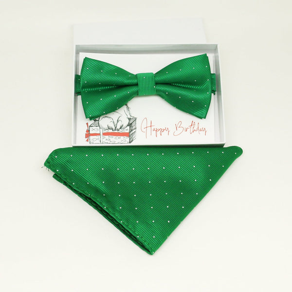 Green bow tie & Pocket Square, Best man Groomsman Man of honor ring breaer bow, birthday gift, Congrats grad, handkerchief, Pocket Square