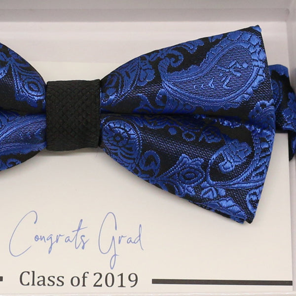 Royal blue bow tie, Paisley bow tie, Congrars grad, Congrats, Happy birthday, Best man request gift, Groomsman bow,  Thank you, Royal blue