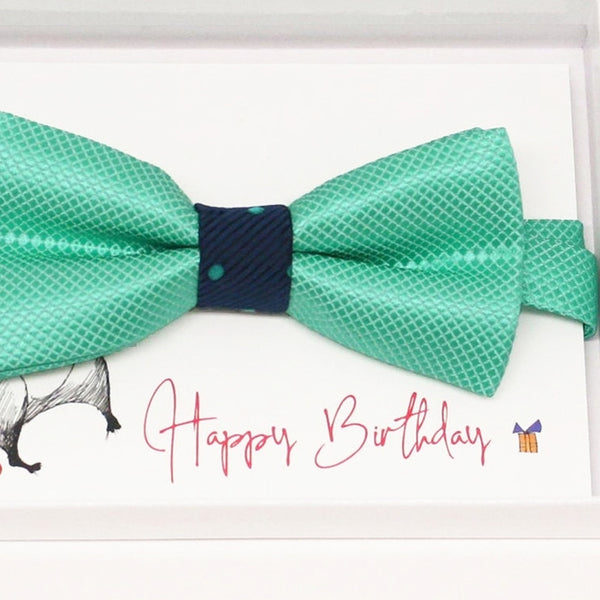 Turquoise kids Bow Ties, ring bearer bow tie, Happy Birthday card, congrats, congrats grad, Ring bearer request gift, Turquoise kids bow