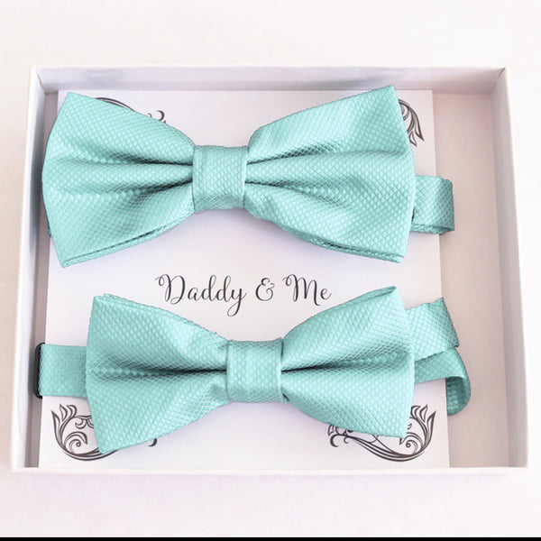 Aqua blue Bow tie set daddy son, Daddy and me gift, Grandpa and me, Kids adult bow tie, Handmade Adjustable pre tied bow 
