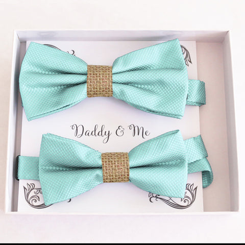 Aqua burlap Bow tie set for daddy and son, Daddy me gift set, Grandpa and me, Father son match, Aqua kids Toddler bow handmade 