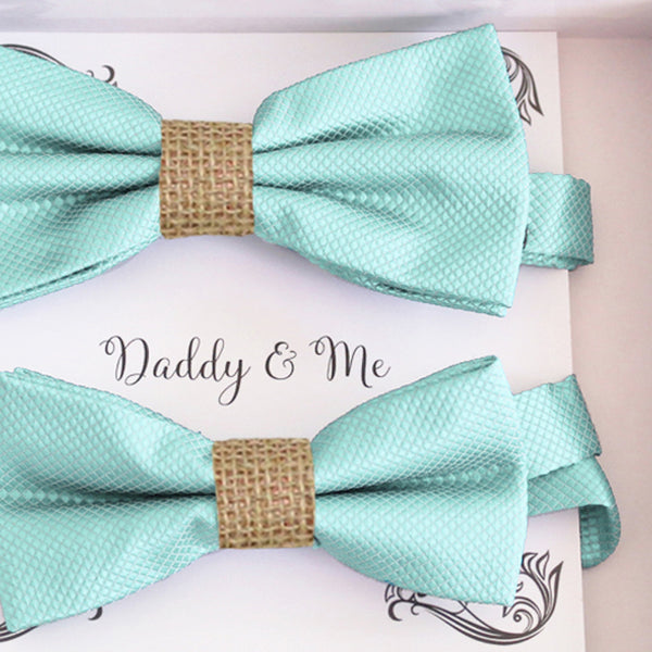 Aqua burlap Bow tie set for daddy and son, Daddy me gift set, Grandpa and me, Father son match, Aqua kids Toddler bow handmade 