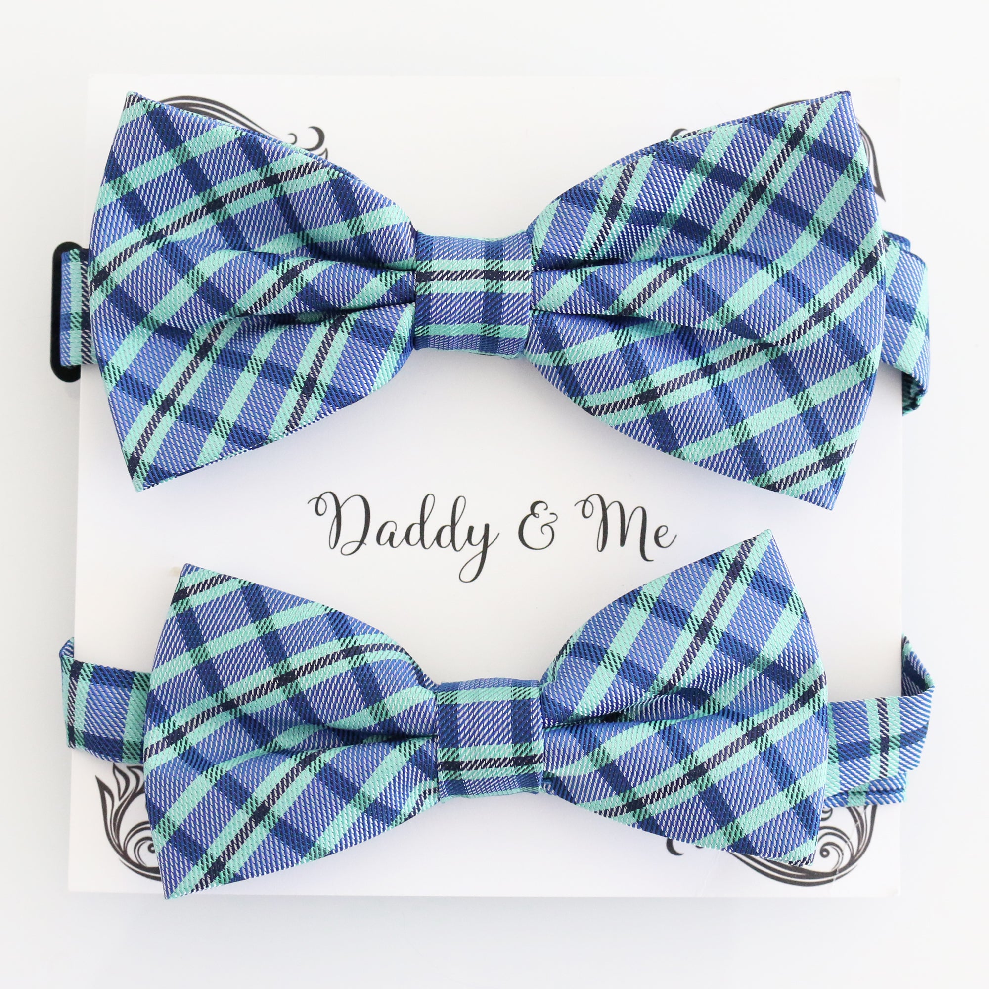Navy plaid Bow tie set for daddy son Daddy me gift set Father son match daddy me bow Handmade kids bow Adjustable pre tied bow, High quality
