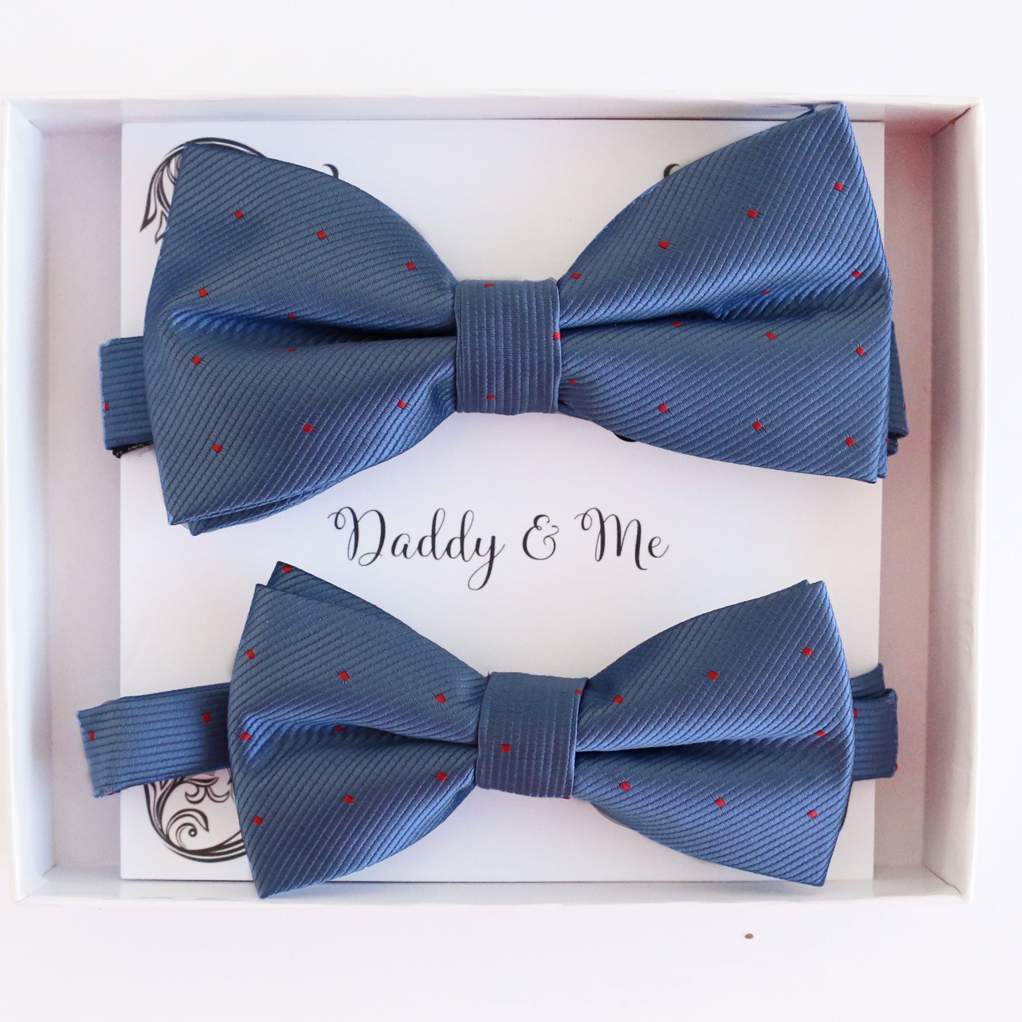 Blue red polka dots Bow tie set Kids Adult bow tie Daddy me Father son match, Country blue, kids bow Adjustable pre tied, High quality