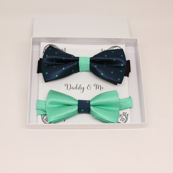 Navy Turquoise Bow tie set for daddy and son, Daddy me gift set, Grandpa me, Father son matching, Navy kids bow tie, handmade bow tie set