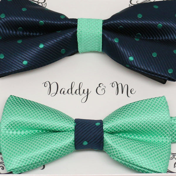 Navy Turquoise Bow tie set for daddy and son, Daddy me gift set, Grandpa me, Father son matching, Navy kids bow tie, handmade bow tie set