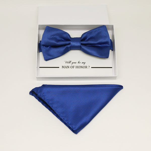 Royal blue bow tie & Royal blue Pocket Square, Best man Groomsman Man of honor ring breaer bow, birthday gift, Congrats grad, handkerchief