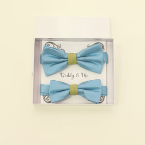 Dusty blue green Bow tie set for daddy and son, Daddy me gift set, Father son matching, daddy me bow, handmade blue bow tie for kids