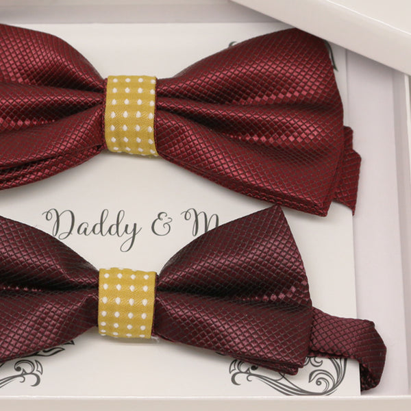 Burgundy Marigold Bow tie set for daddy and son, Daddy and me gift set, Grandpa me, Father son match, Toddler bow tie, Marigold bow tie