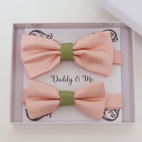 Blush olive green bow tie set for daddy and son, Daddy and me gift set, Grandpa and me, Father son matching, Toddler bow tie, handmade bow