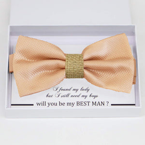 Champagne burlap bow tie Best man Groomsman Man of honor Ring Bearer bow tie request gift, Kids bow tie, Birthday congrats cards
