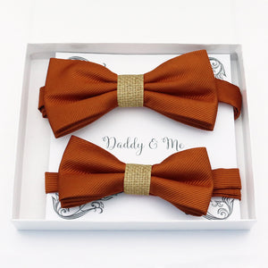 Cinnamon burlap Bow tie set daddy son, Daddy and me gift, Grandpa and me, Father son matching, Kids bow tie, Kids adult bow tie, high quality