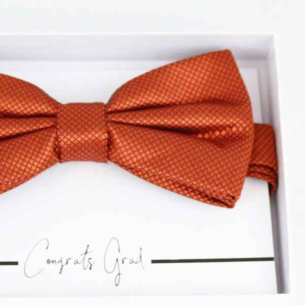 Rust copper bow tie Best man Groomsman Man of honor Ring Bearer bow tie request gift, Kids bow Birthday congrats cards, Adjustable Pre tied