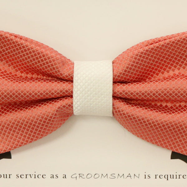 Coral and white handmade bow tie, Best man gift , Groomsman bow, Man of honor, ring bearer bow tie, handmade birthday gift, Congrats grad