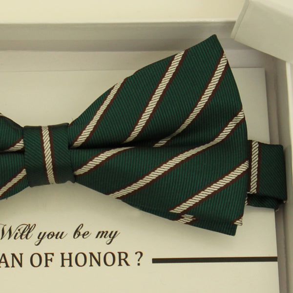 Stripes Green bow tie, Best man gift , Groomsman bow tie, Man of honor gift, Best man bow tie, best man gift, man of honor request