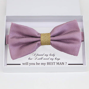 Dusty lavender burlap bow tie Best man Groomsman Man of honor ring bearer request gift, Kids adult bow, Adjustable Pre tied Handmade