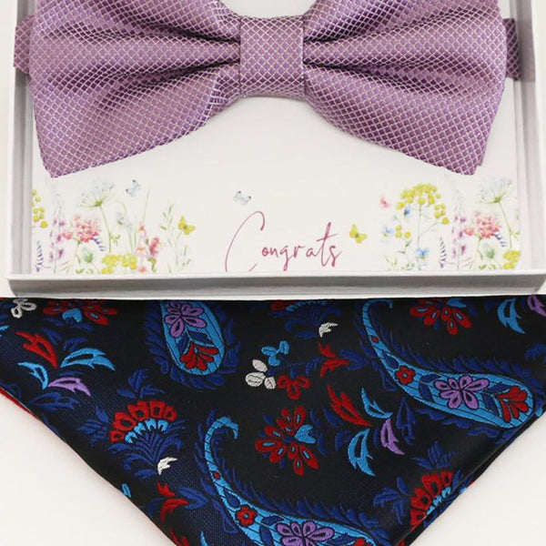 Dusty lavender bow tie  Pocket Square, Best man Groomsman Man of honor birthday gift, Congrats grad, handkerchief, paisley