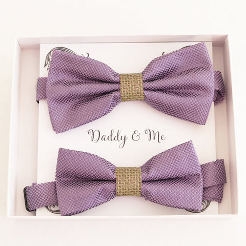 Dusty Lavender burlap Bow tie set for daddy and son, Daddy me gift set, Grandpa and me, Father son match, Dusty lavender bow for kids bow
