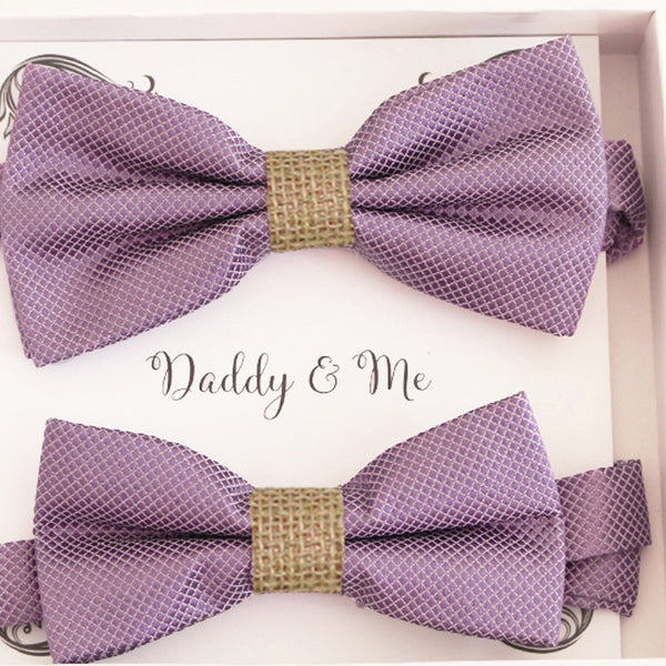 Dusty Lavender burlap Bow tie set for daddy and son, Daddy me gift set, Grandpa and me, Father son match, Dusty lavender bow for kids bow