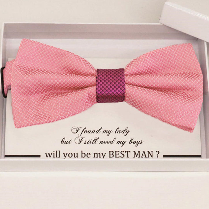 Dusty rose bow tie Best man Groomsman Man of honor Ring Bearer bow request gift, Adjustable Pre tied , Birthday congrats cards handmade bow