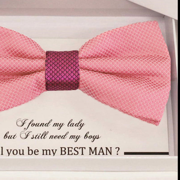 Dusty rose bow tie Best man Groomsman Man of honor Ring Bearer bow request gift, Adjustable Pre tied , Birthday congrats cards handmade bow