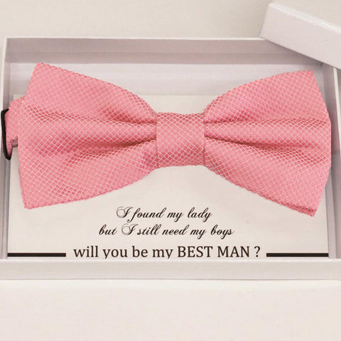 Dusty rose bow tie Best man Groomsman Man of honor Ring Bearer bow tie request gift, Kids bow Birthday congrats cards, Adjustable Pre tied 